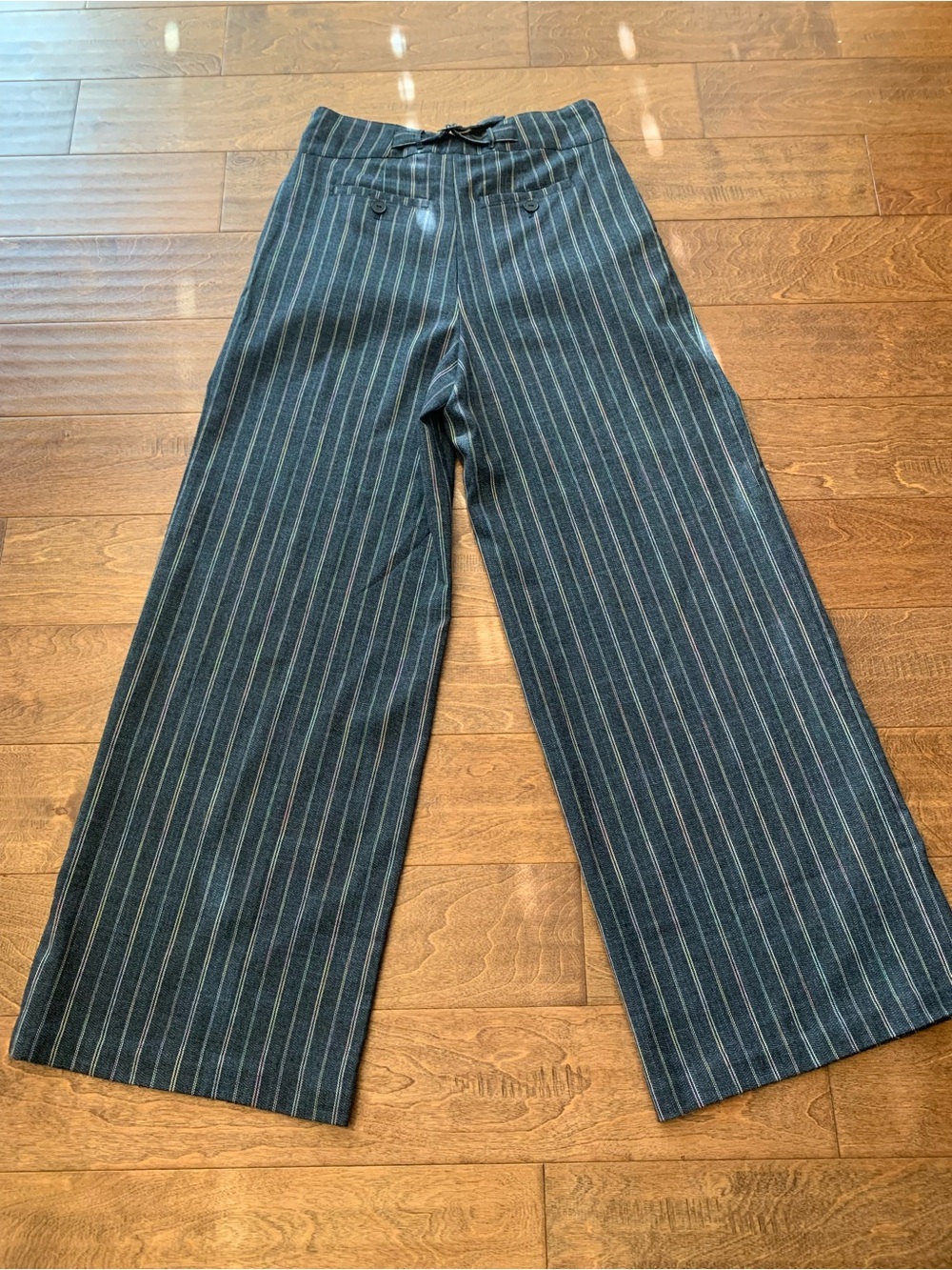 Anthropologie Wide-Leg Pinstripe Trousers in Navy Blue - Picture 2 of 4